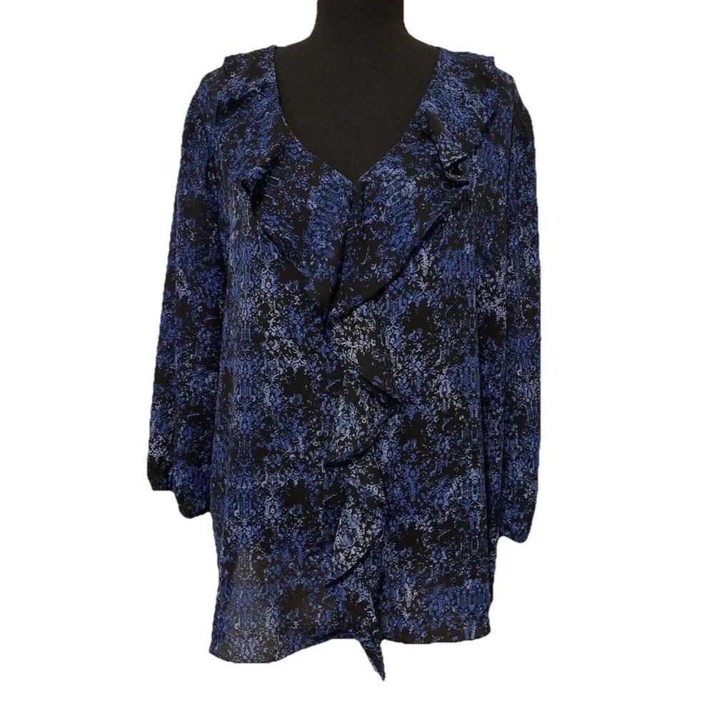 Cato Womens Size XL Top V Neck Ruffle Blouse Semi Sheer